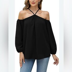 VEMVAN OFF SHOULDER HALTER TIE BLOUSE …..267